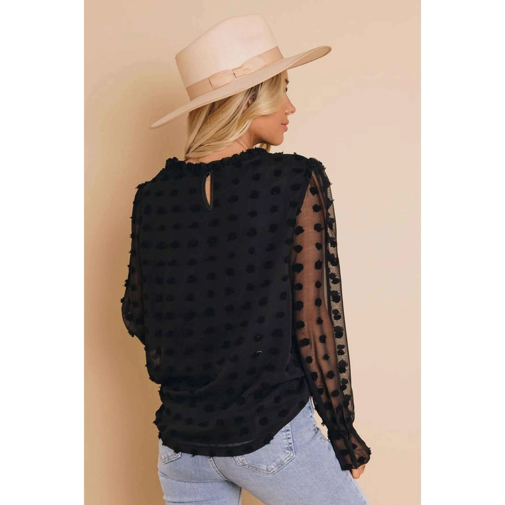 TD Women's Catwalk Polka Dot Embroidered Blouse Chiffon Knitted Casual Daily Top in XL Long Short Season Styles Lace Decoration