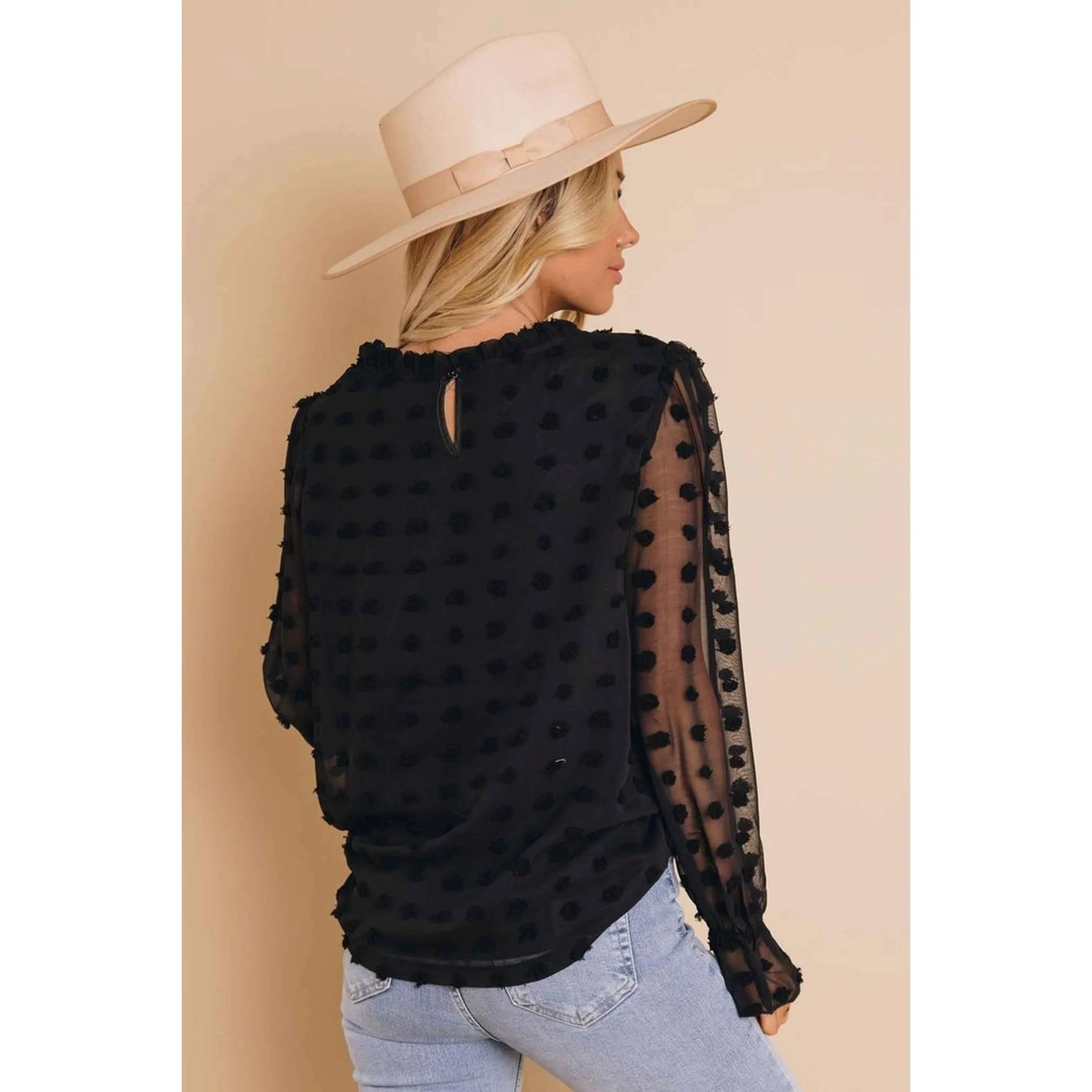 TD Women's Catwalk Polka Dot Embroidered Blouse Chiffon Knitted Casual Daily Top in XL Long Short Season Styles Lace Decoration