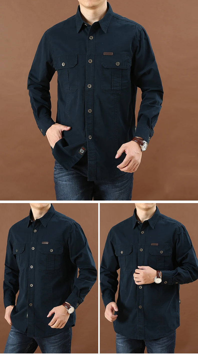 Pure Cotton Men's Shirt Men Oversized Loose Long Sleeve Cargo Shirts Men Clothing High Quality Solid Plus Size Casual Shirt 6XL