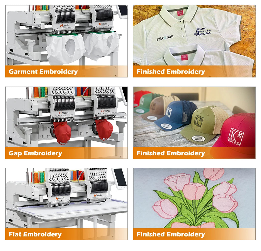 HONRAIN 2 HEAD Embroidery Machine Chinese Factory High Quality  9/12/15 Needles T-shirt Cap 2 Heads Computer Embroidery Machine