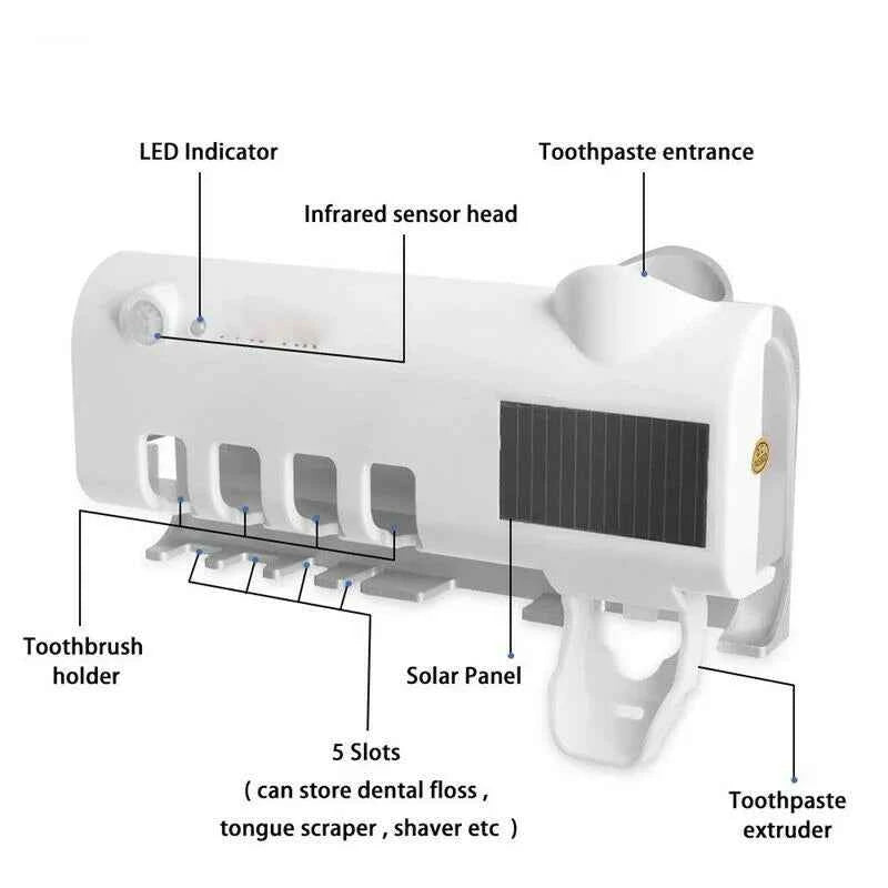 New Home Solar Energy No Need to Charge UV Toothbrush Holder Dispenser Tooth Paste Dispenser with Toothbrush Holder