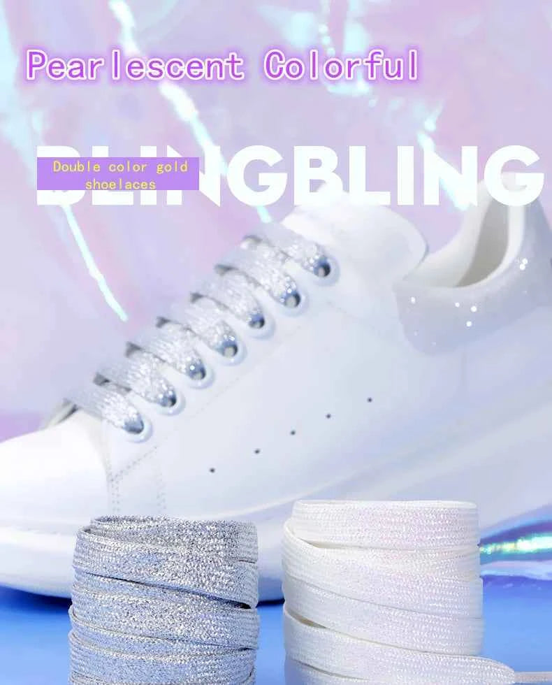 NEW Fashion Glitter Shoelaces Colorful Flat Shoe laces for Athletic Running Sneakers Shoes Boot 1CM Width Shoelace Strings 1Pair