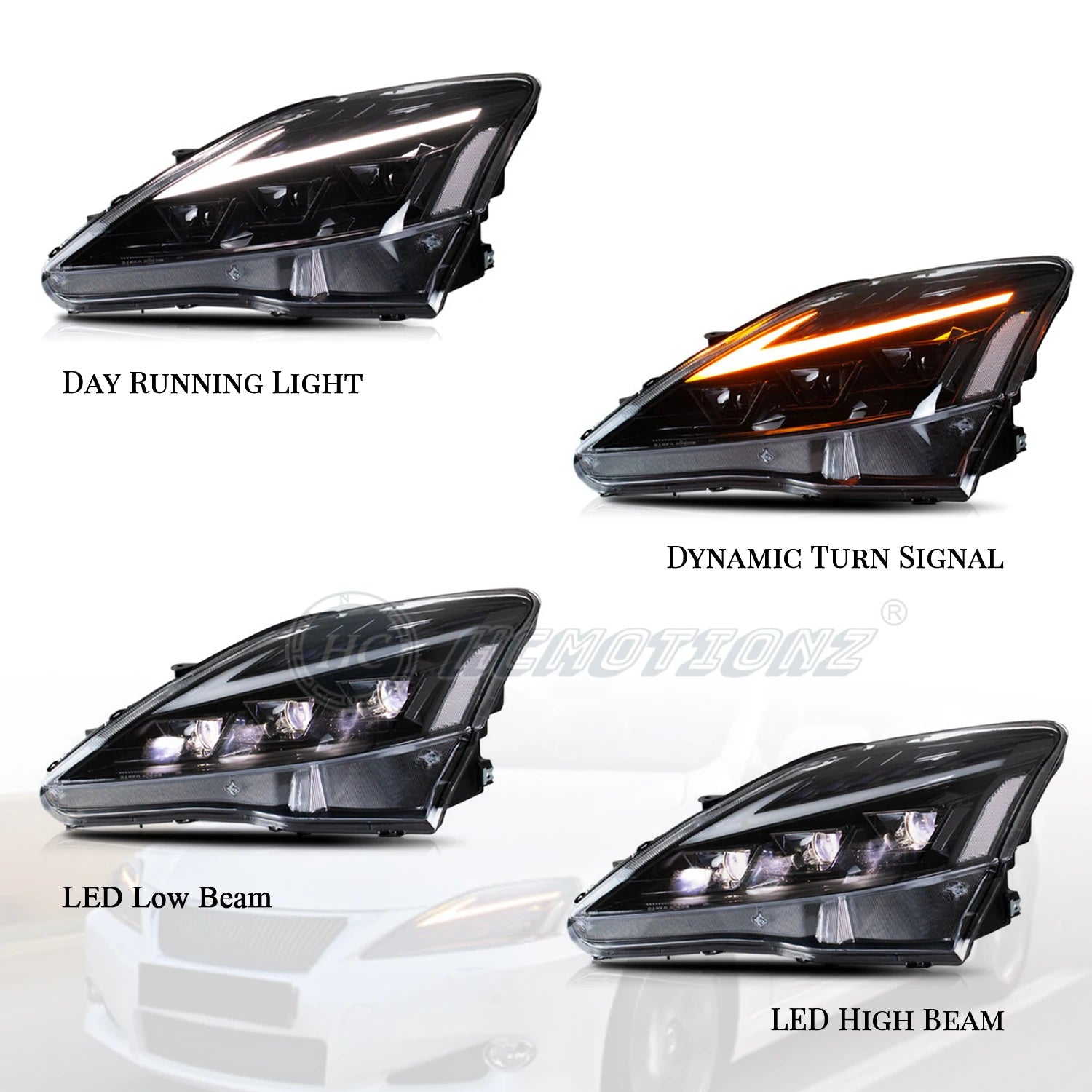 HCMOTIONZ LED Headlights Assembly for 2006-2013 Lexus IS DRL Start Animation 6000k Color Fitting Models IS250 IS350 ISF IS 220d