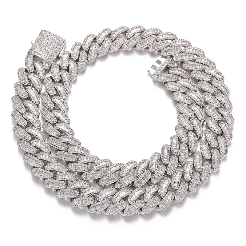 Luxury Men Hiphop Jewelry 16mm Gold Rhodium Plated Copper 5A Baguette CZ Zircon Iced Out Miami Cuban Link Chain Necklace