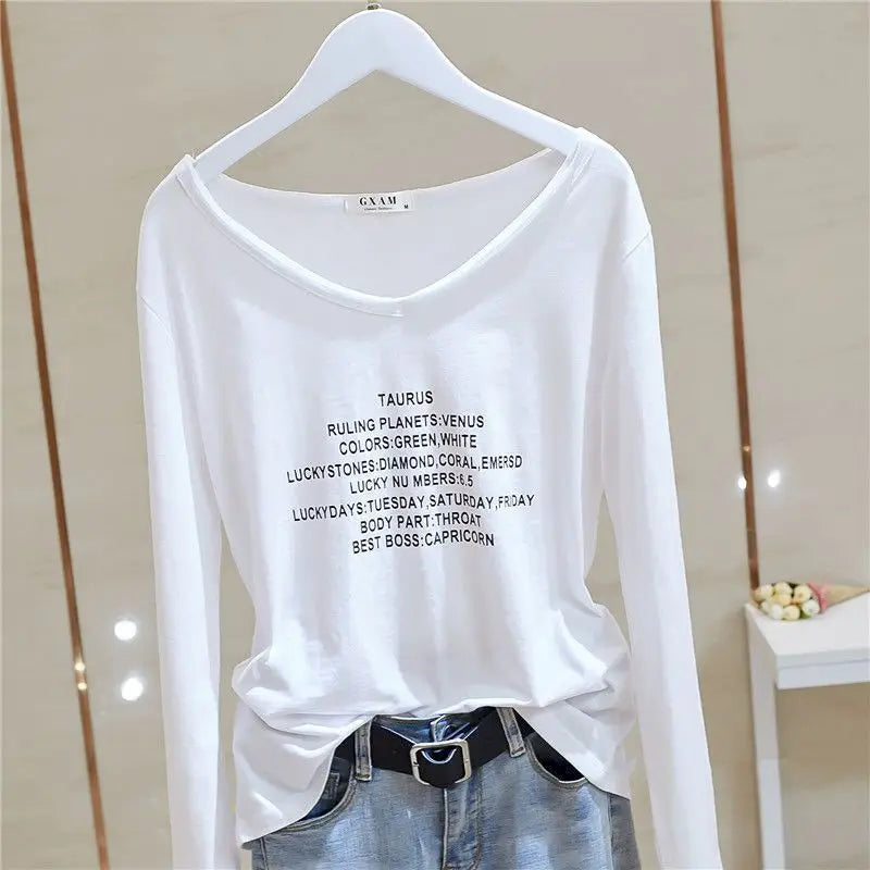 T Shirt Women 2026 New V-neck Loose Top Slub Cotton Letters Wild Short-sleeved Bottoming Shirts Female T Shirt Ins Tide Sexy Top
