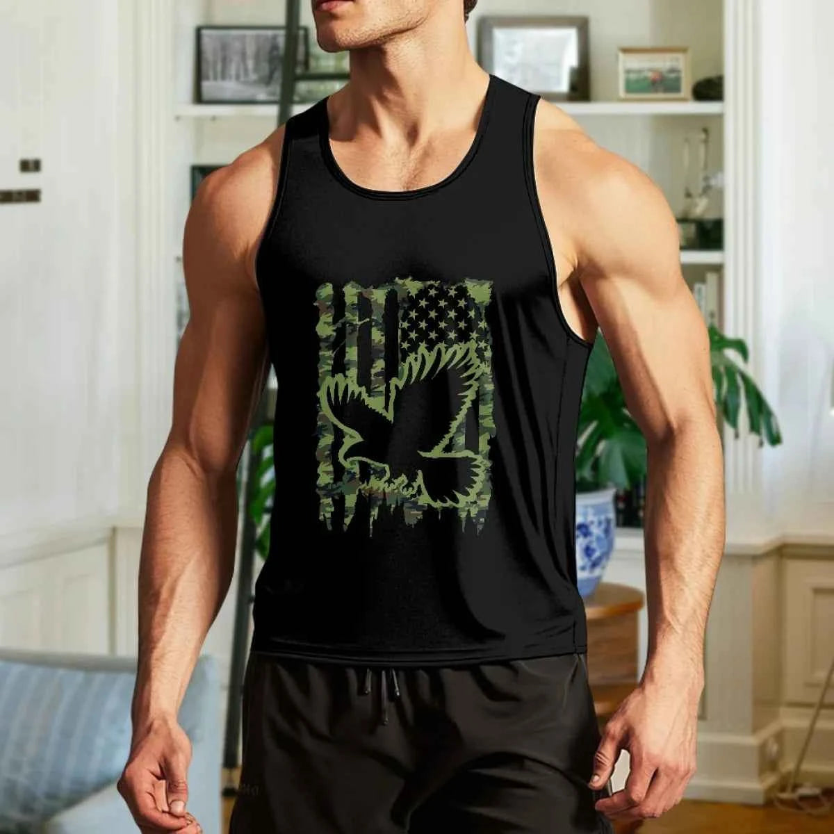 Made in USA Free Shipping MOQ 1pcs American Angel Cross Pattern High-Street Men's Underwear Vest 100% Cotton Fitness Sleeveless
