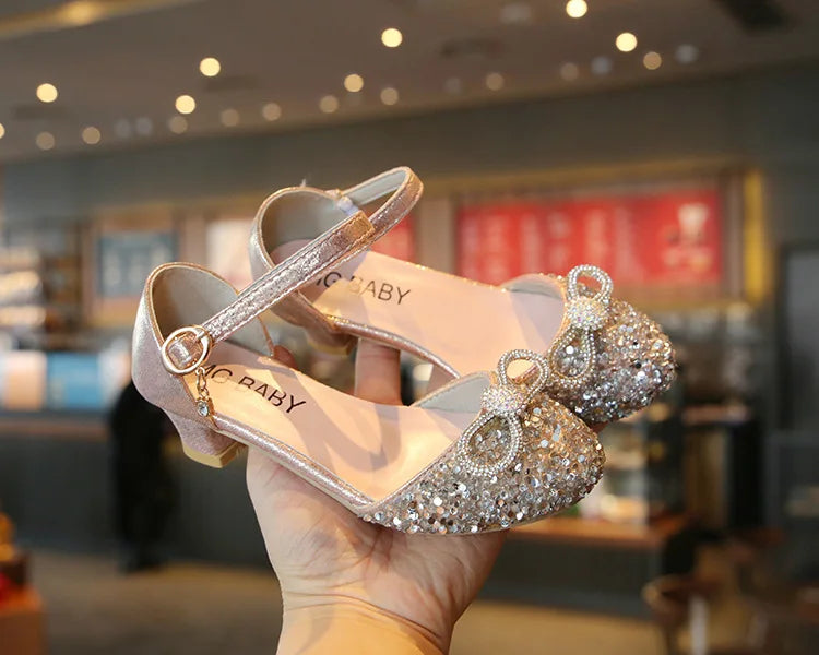 Girls High Heels for Kids Party Wedding Evening Dress Shoes 2026 Fashion Crystal Summer Princess Stockings Girl Sandals E02165