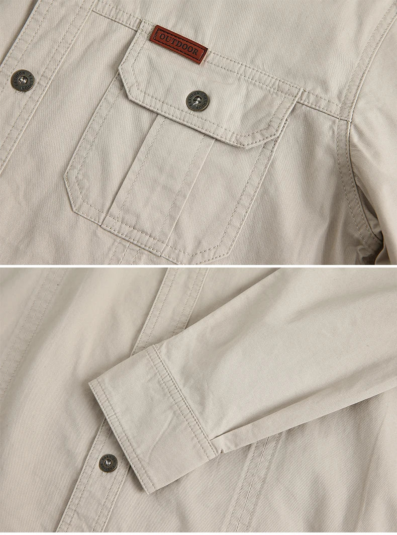 Pure Cotton Men's Shirt Men Oversized Loose Long Sleeve Cargo Shirts Men Clothing High Quality Solid Plus Size Casual Shirt 6XL
