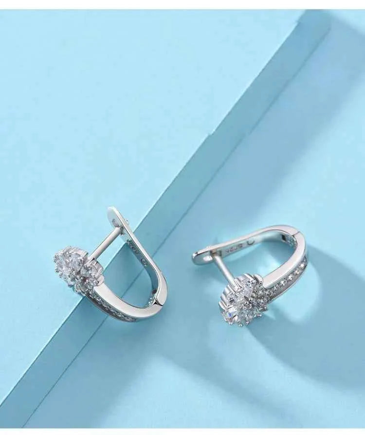 Fine Jewelry 925 Sterling Silver Earrings Inlaid With Zircon Crystal Flower Earrings Charm Jewelry For Women Gift Engagement Wed