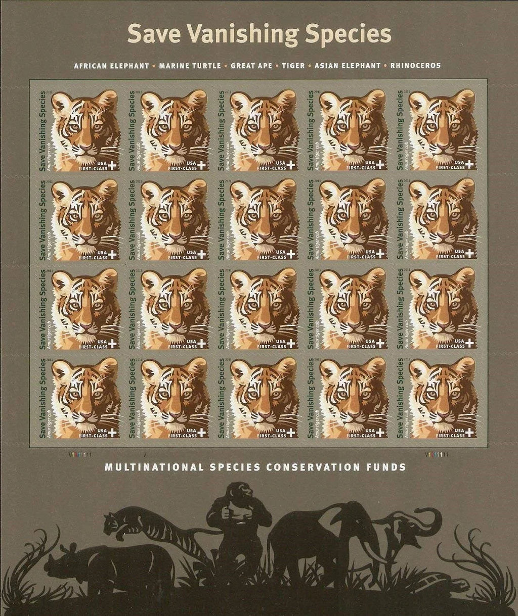2011 Save the Tigers 2002 American Bat US Classic Vintage Stamps One Sheet Contains 20 Pieces Suitable for Envelopes