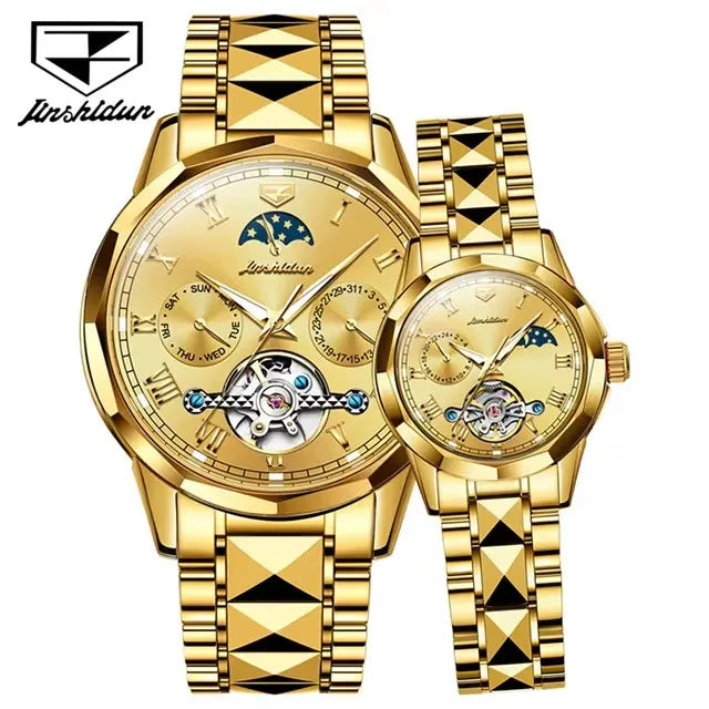 Jsdun 8937 Fashion Moon Phase Business Water Resistant Complete Couple Watch Top Luxury Tungsten Steel Band Lovers Watches