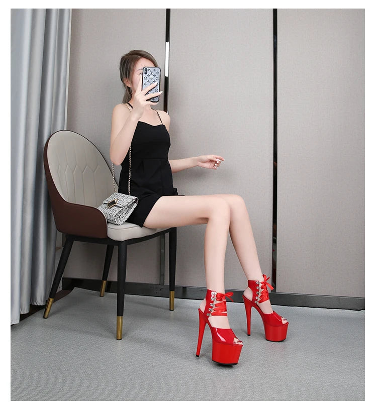 Shoes Women Platform Pole Dance Sandals 15CM 17CM 20CM High Heels Patent leather Gladiator Ladies Sandals Thick Bottom Stripper
