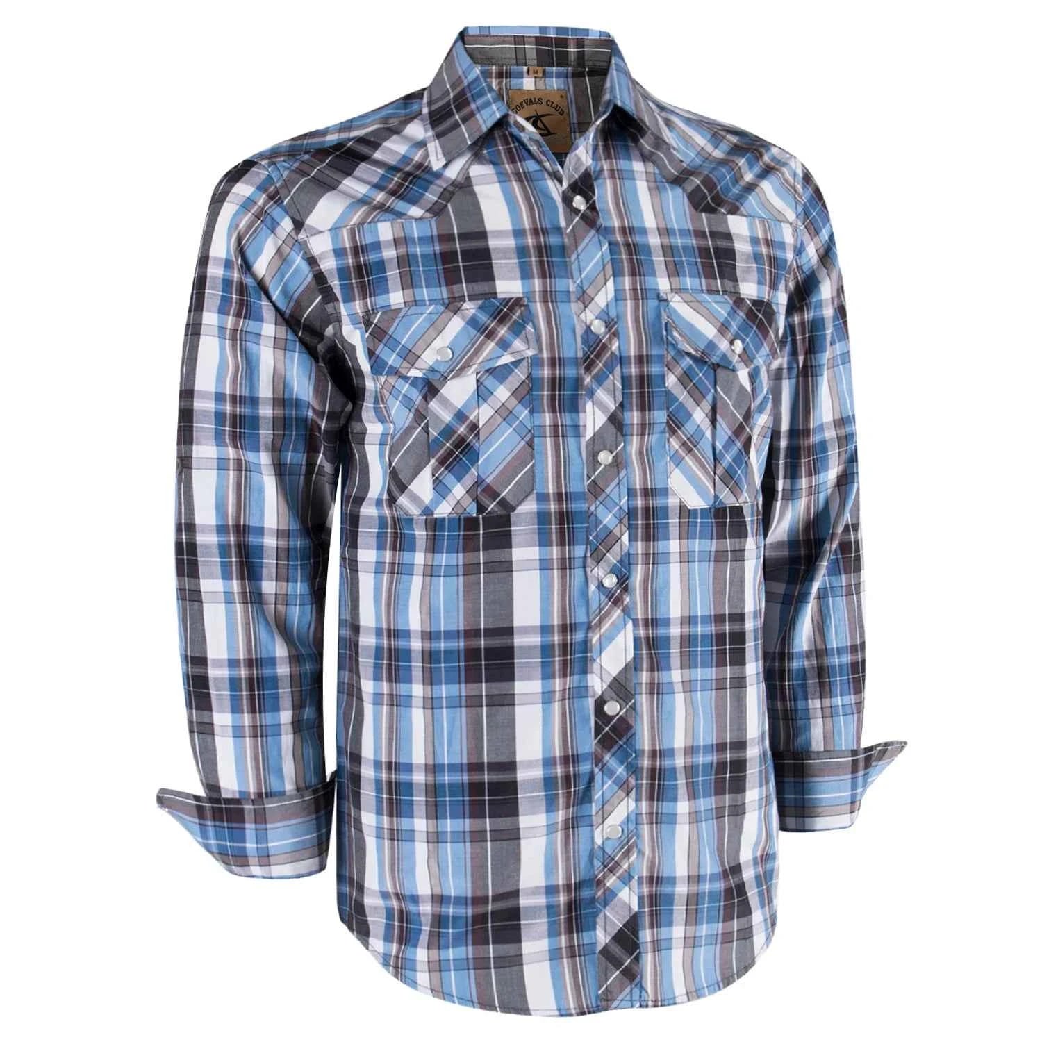 Men's Western Pearl Snap Button up Casual Cowboy Long Sleeve Two Pockets Work Plaid Shirts