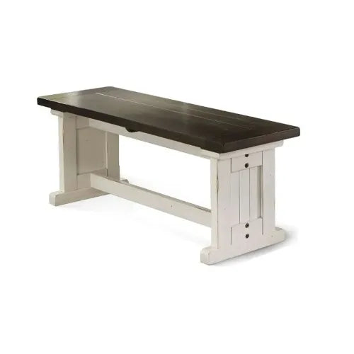 Orso Transitional Dining Table Plank Seat White and Brown Wood 48 Inch Home Office & Hotel Use