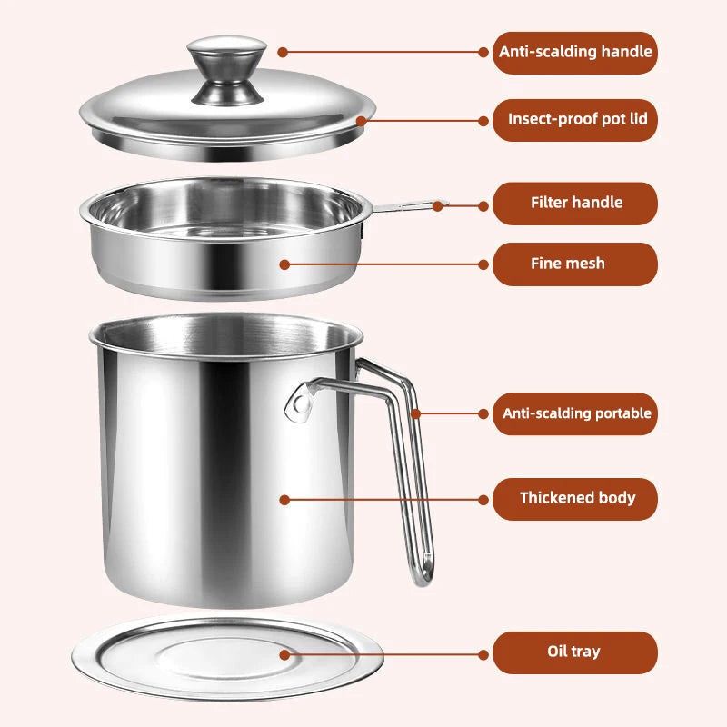 Stainless Steel Oil Strainer Pot Container Jug Storage Can With Filter Cooking Oil Pot For Kitchen Household Tools