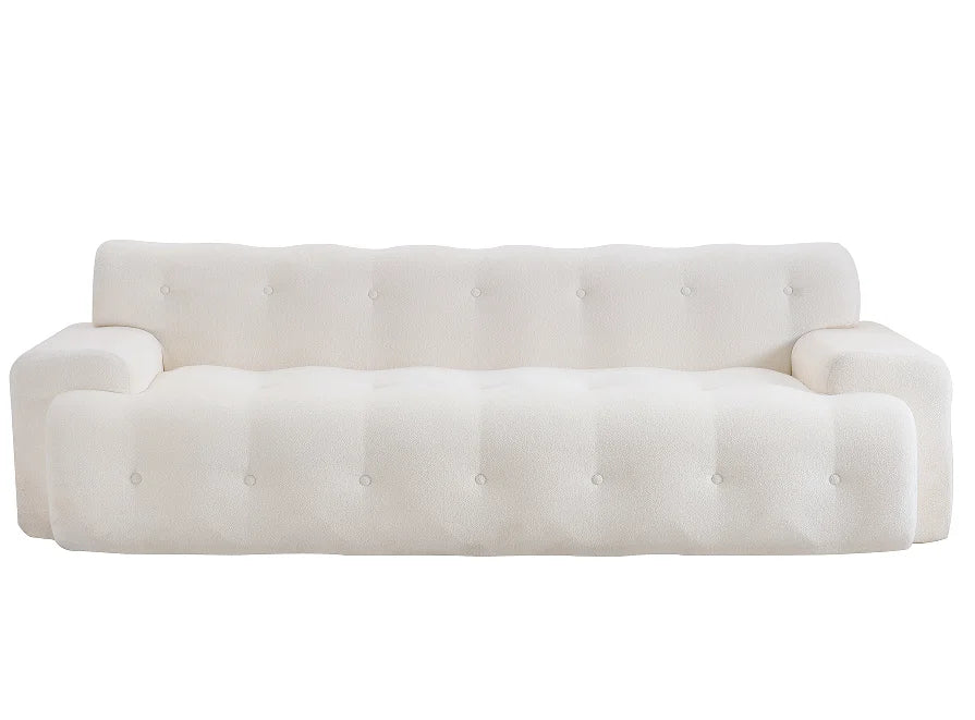 Cloud 3 Seater Chenille Sofa Set Button Tufted Comfy Upholstery Convertible Modular Sectional Sofa for Apartment Villa Snow