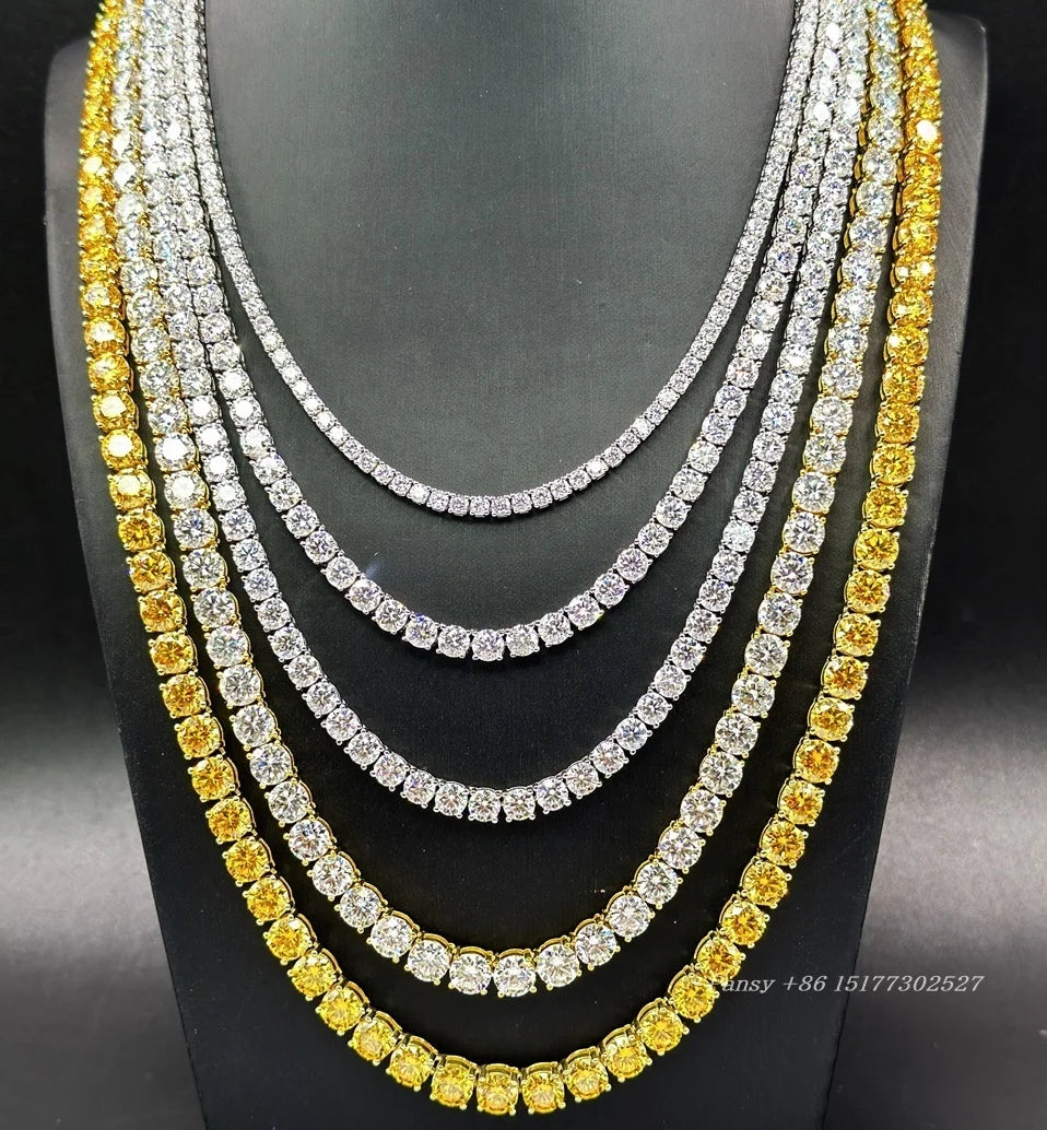 Hip Hop Jewelry Sterling Silver 14K Yellow Gold GRA 3mm 4mm VVS Diamond Chain Yellow Moissanite Tennis Chain