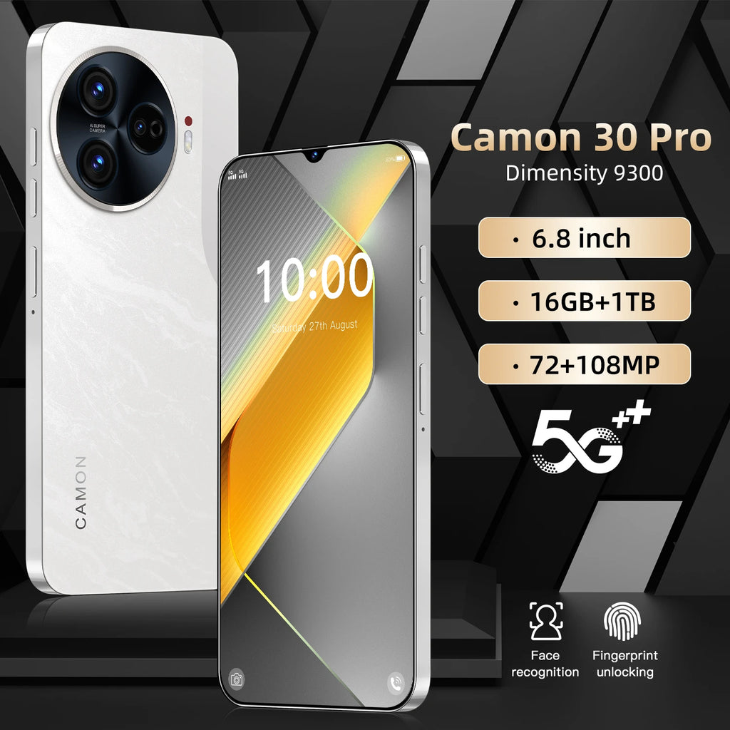 New C30 Pro 5G Smartphone Original 6.8-Inch Android 14 Phone 16GB 1TB Storage 72MP+108MP Camon 30 Pro 6800mAh Battery