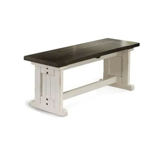 Orso Transitional Dining Table Plank Seat White and Brown Wood 48 Inch Home Office & Hotel Use