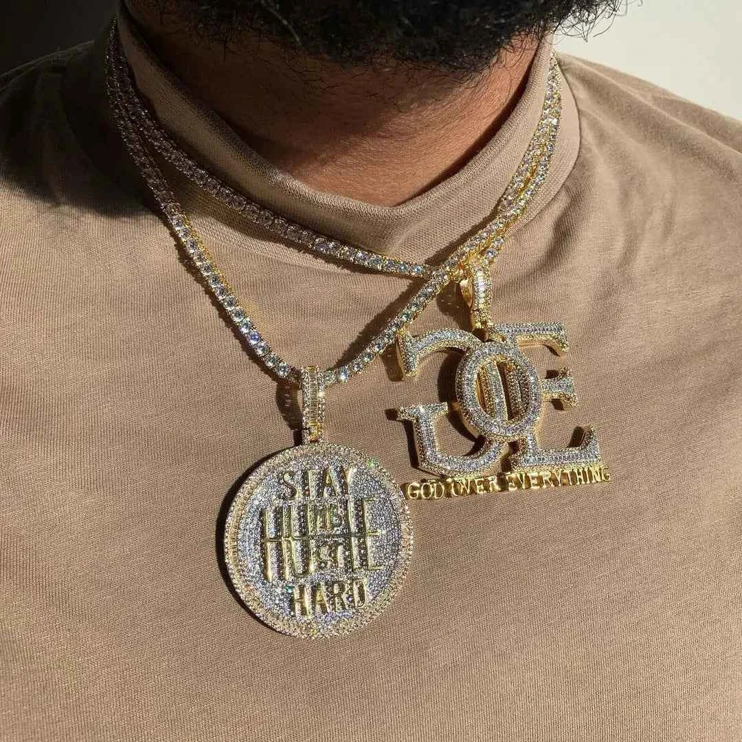 18K Gold Plated Micro Pave Cubic Zirconia CZ Plug Shape Pendant Hip Hop Style Yellow Gold Necklace for Engagement Wedding Party