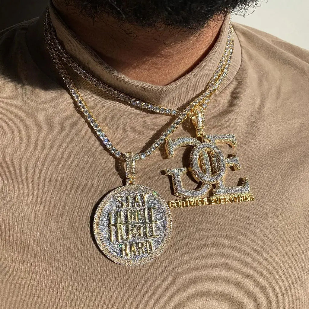 18K Gold Plated Micro Pave Cubic Zirconia CZ Plug Shape Pendant Hip Hop Style Yellow Gold Necklace for Engagement Wedding Party