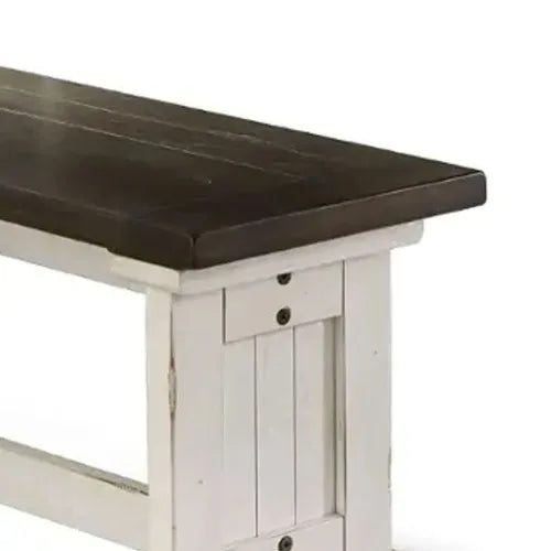 Orso Transitional Dining Table Plank Seat White and Brown Wood 48 Inch Home Office & Hotel Use