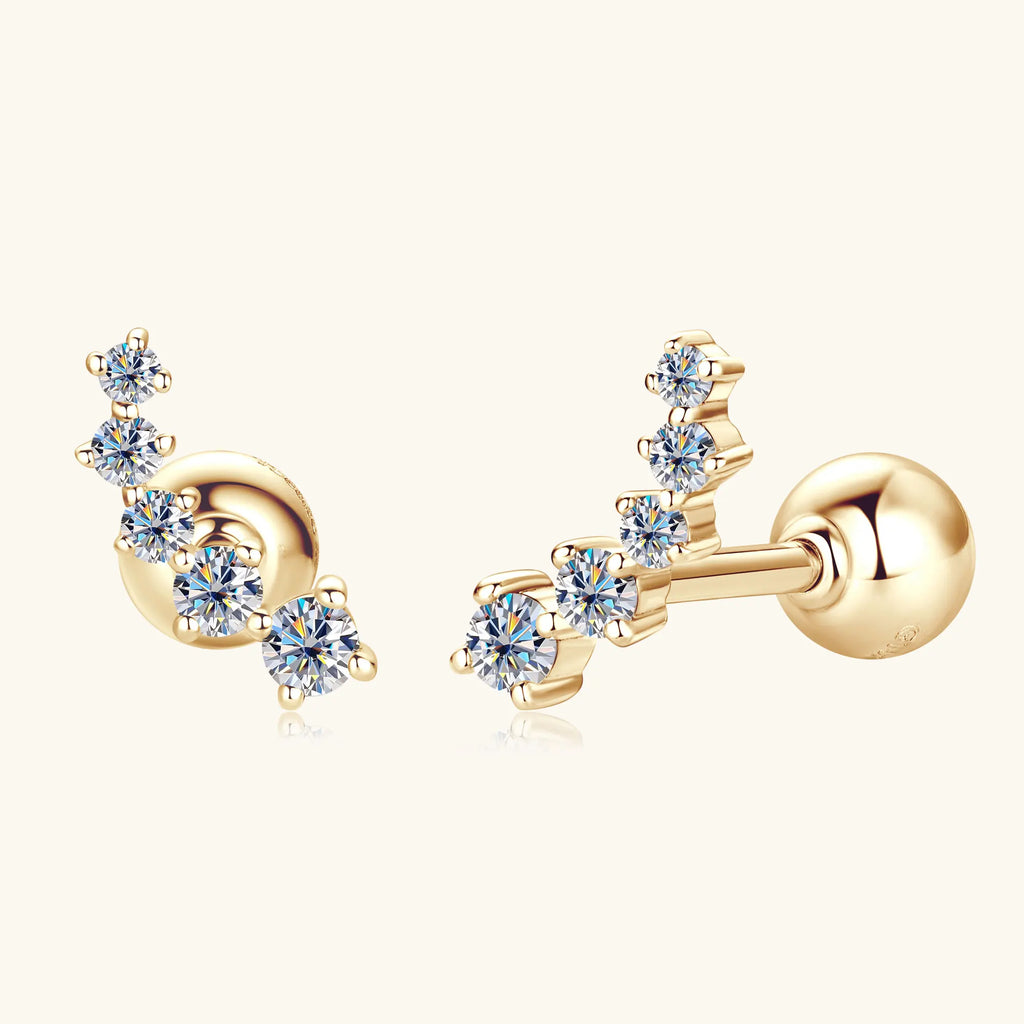 Free Shipping 10K Solid Gold Luxury Moissanite Stud Earrings 1.9mm/1.7mm/1.4mm/1.2mm Curved Fashionable Wedding Gift for Women