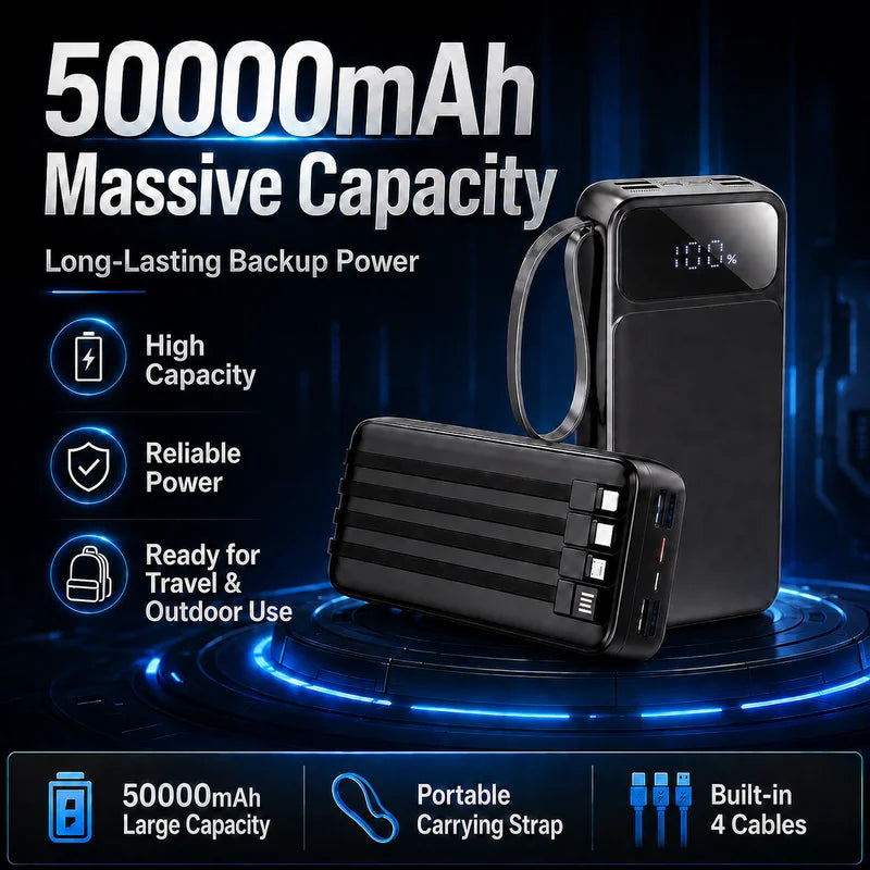 US Stock Free Shipping 30000mAh 50000mAh Power Bank LED Display Fast 22.5W Charging Portable Power Bank with Carry Strap