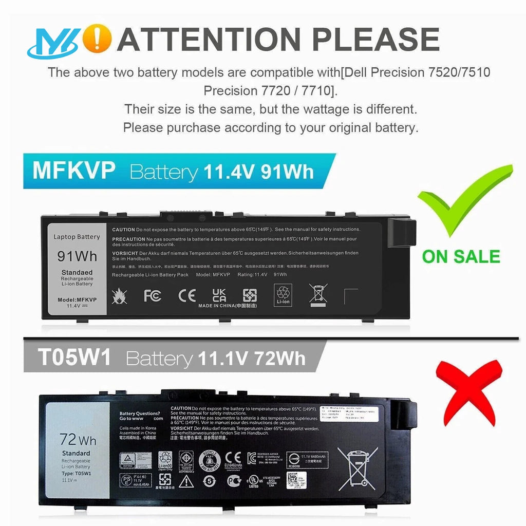 USA in Stock MYiYAE 11.4V 91Wh Lithium Ion MFKVP Laptop Battery for Dell Precision 15 7510 7520 M7510 17 7710 7720 M7710 Series