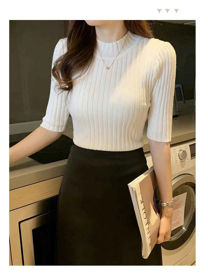 Blusas Mujer Blouses Top FemmeTops Women Blusas Mujer De Moda 2024 Verano Short Sleeve Knit Blouse Women Knitted Pullovers E525