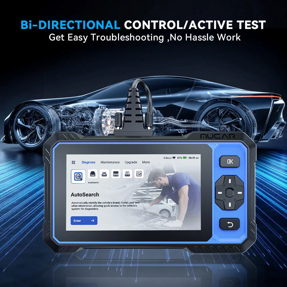 MUCAR 632 AI Car Diagnostic Tool CANFD 4 Systems ECM TCM ABS SRS 15 RESET Bi-Directional Control Obd2 Automotive Scanner