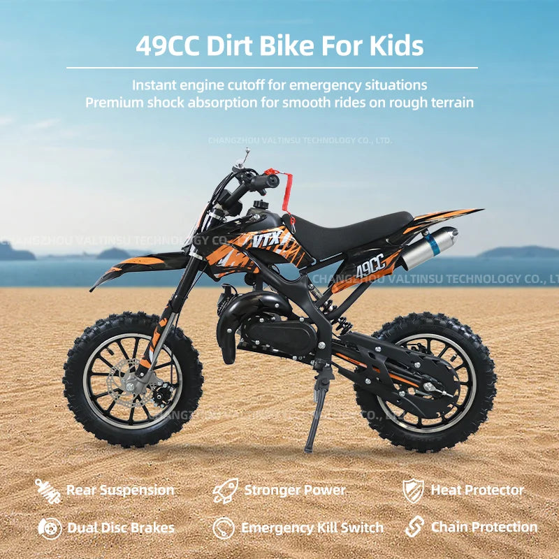 Factory Directly 49Cc 2 Stroke Engine Mini Full Size Pit Bike Off-Road Motocross Black Motorcycles