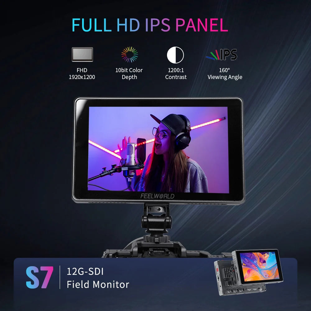 FEELWORLD S7 Camera Monitor 7-inch 1600nit Industrial Touch 12G-SDI Signal Stability Field Monitor Factory Wholesale Custom