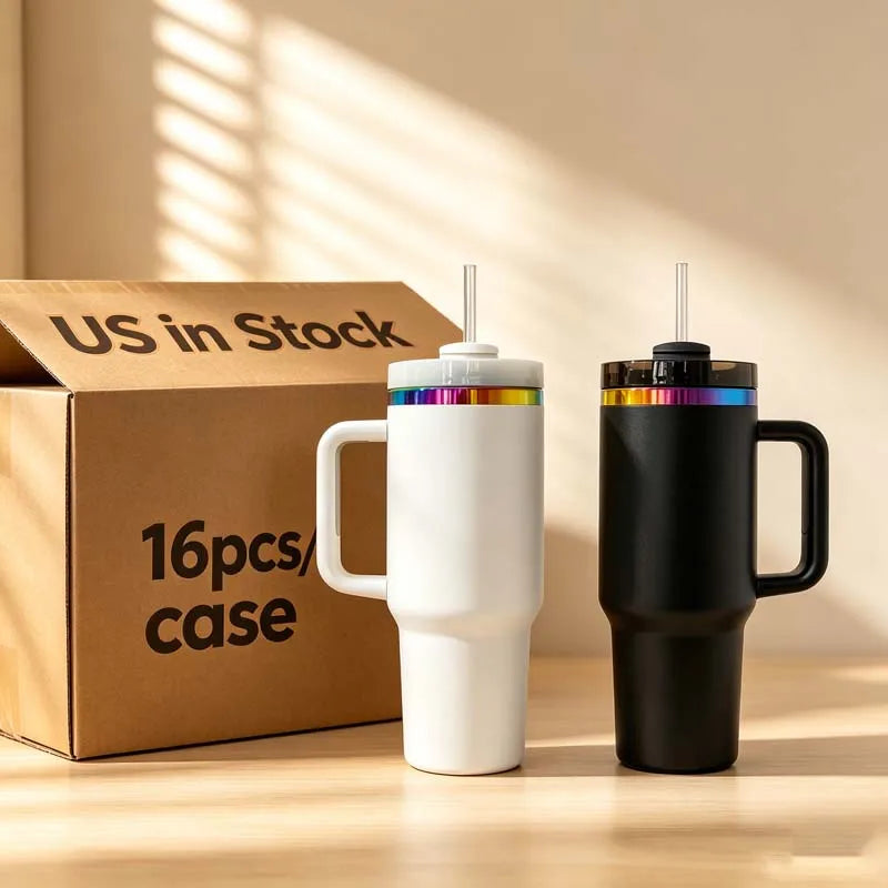 US in Stock Rainbow Plated Water Bottles 40oz with Washable Surface and Easy Cleaning