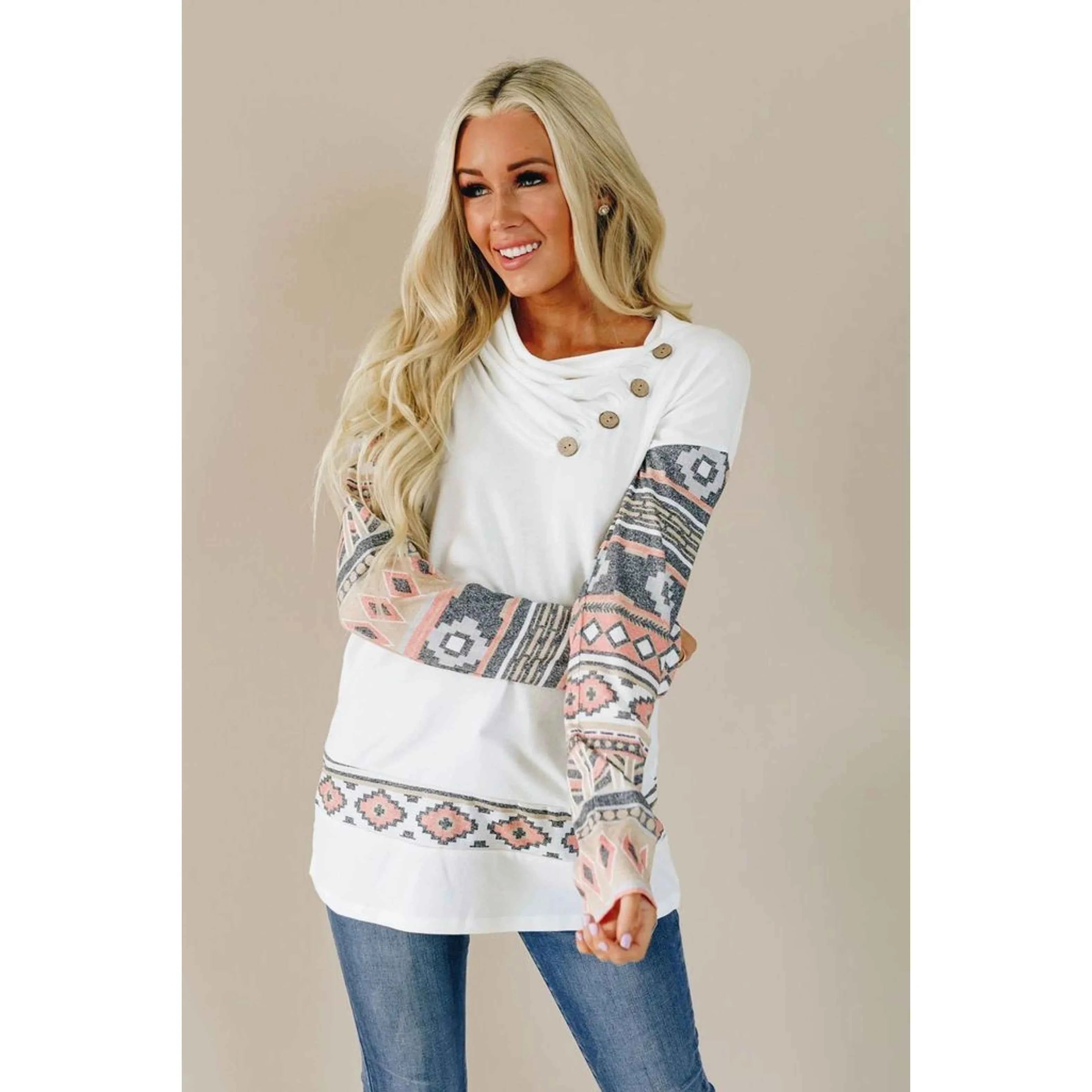 TD Women's Nomadic Sweatshirt Streetwear Style Puff Printing Silk Material Buttoned Zipper Design One Size Fits All Winter