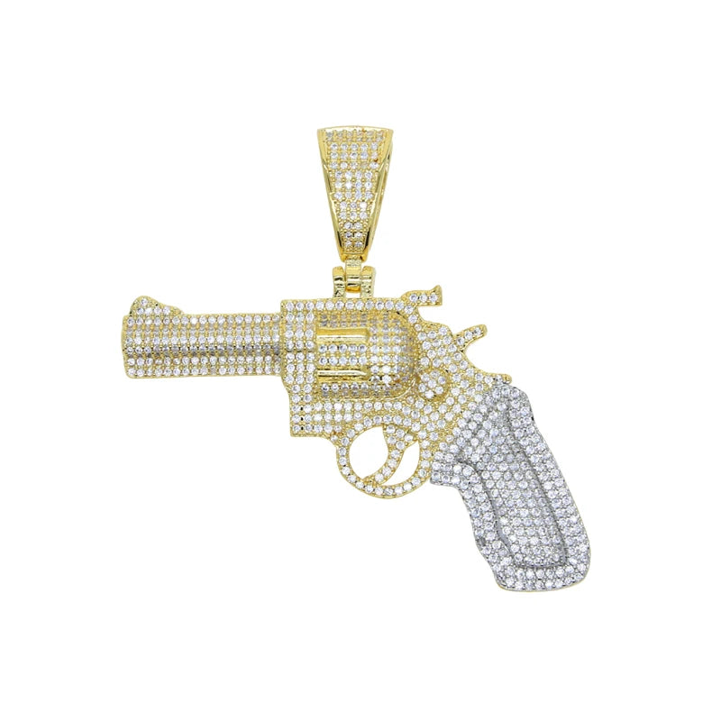 18K Gold Plated Micro Pave Cubic Zirconia CZ Plug Shape Pendant Hip Hop Style Yellow Gold Necklace for Engagement Wedding Party