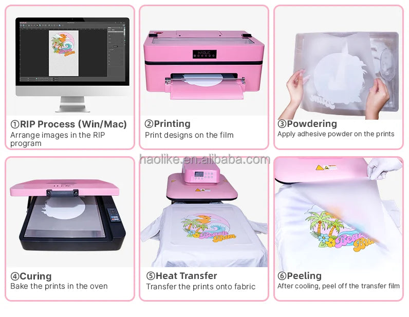 New Haolic A3 30cm DTF T-Shirt Printer with XP600 Head Automatic Roll-to-Roll  Film Transfer Pink Dtf Printer for Small Business
