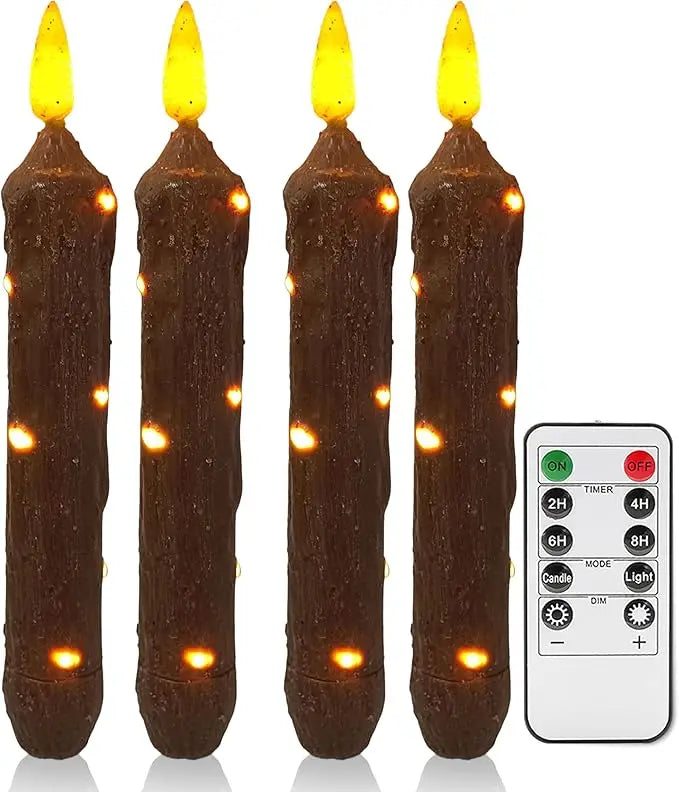 6.5 Inches Primitive Real Wax LED Flameless Short Candlesticks Hand Dipped Battery Operated Taper Candles Timer Remote Candles