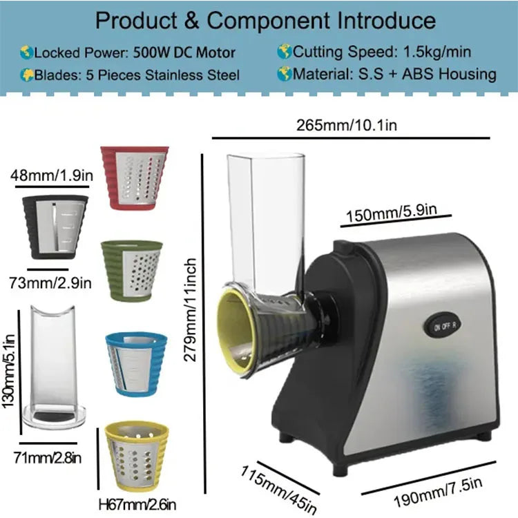 5 in 1 Electric Cheese Grater Rotary Electric Slicer Electric Vegetable Slicer for Veggies