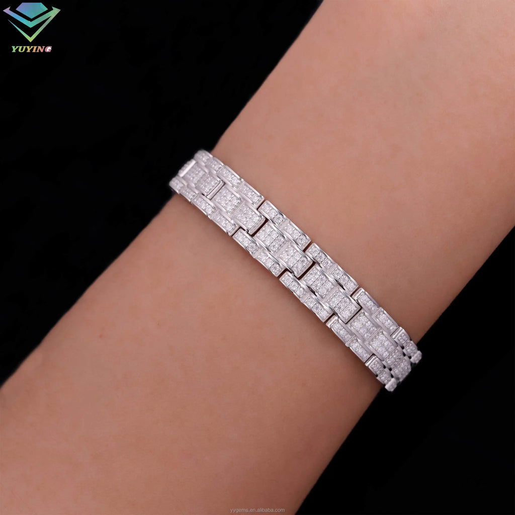 Fashion Jewelry Bracelet 8mm 10mm 12mm Iced Out Moissanite Diamond Chain S925 Sterling Silver Cuban Link Chain Men Bracelet