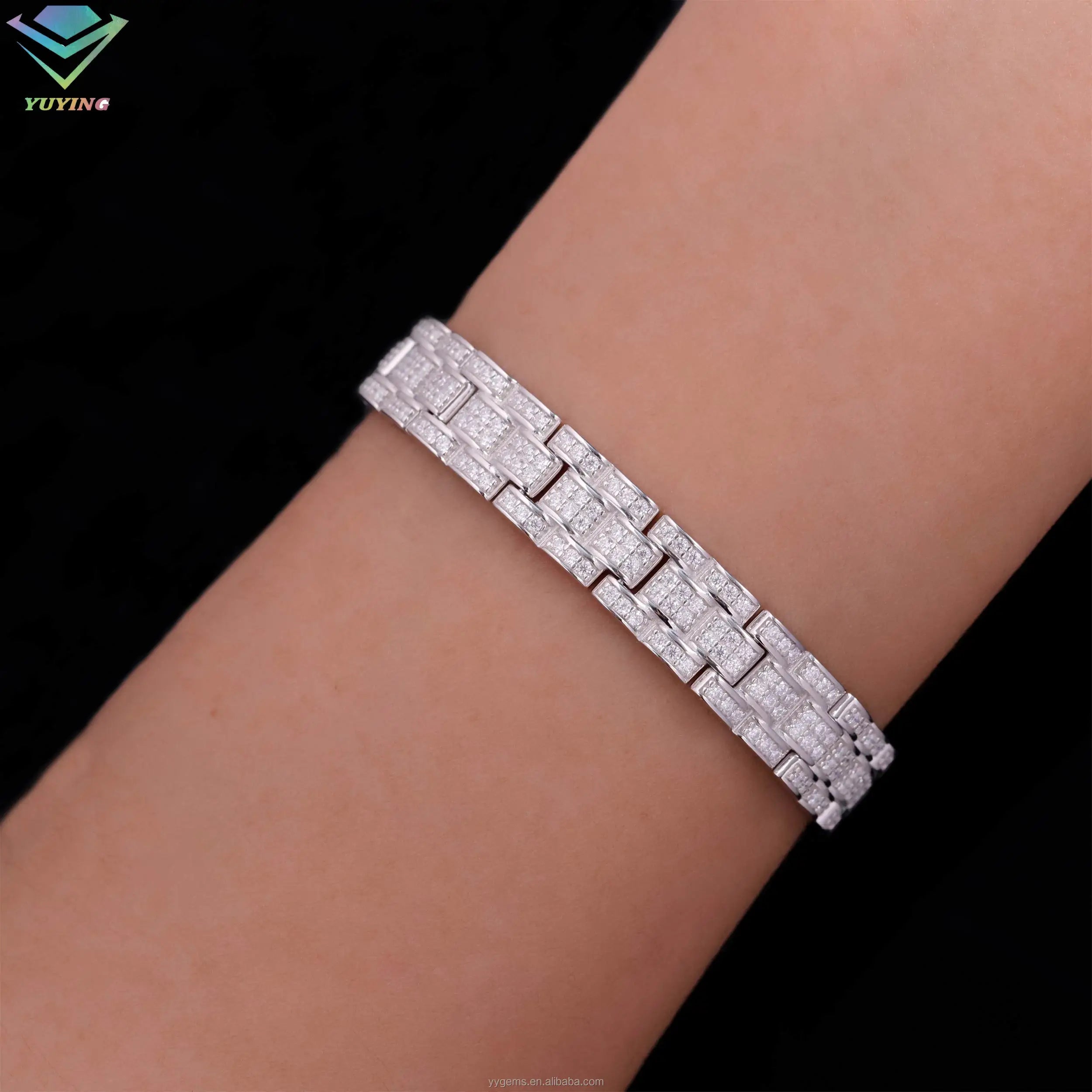 Fashion Jewelry Bracelet 8mm 10mm 12mm Iced Out Moissanite Diamond Chain S925 Sterling Silver Cuban Link Chain Men Bracelet