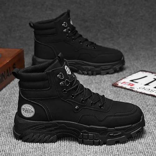 Boots Men's New High Top British Style Black Workwear Motorcycle Casual Leather Shoes Men's Leather Boots