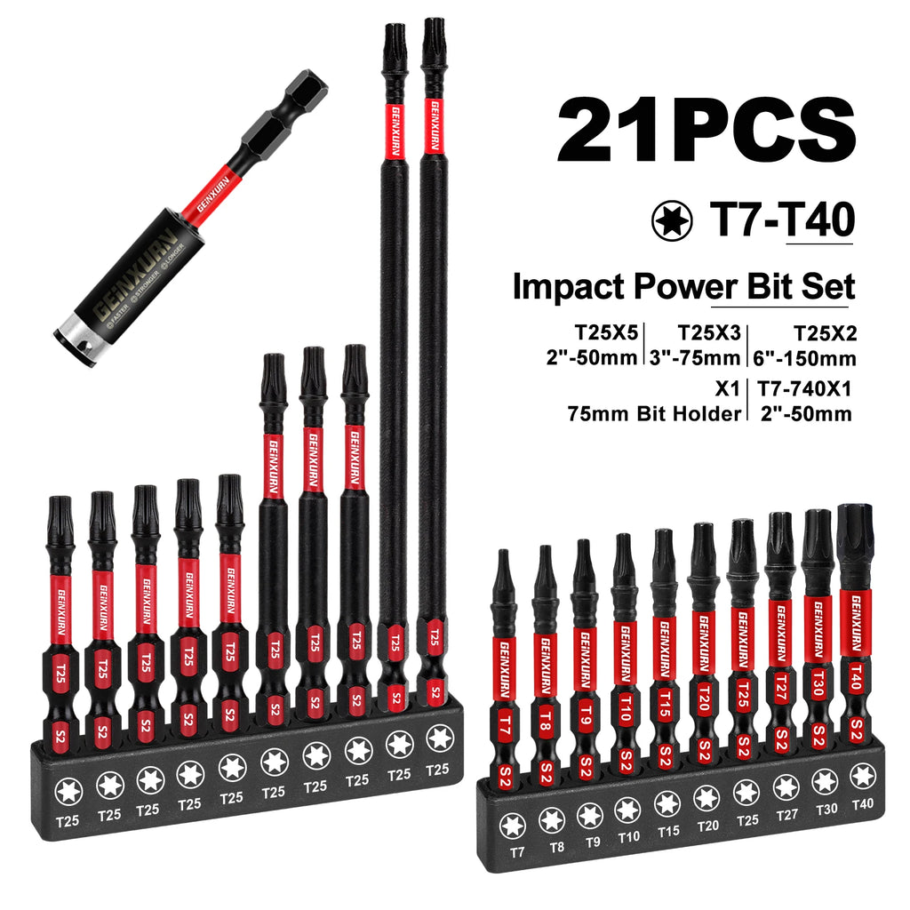 US Warehouse Stock 21pcs/Set Anti-Rust Impact Torx T7-T40 Magnetic Screwdriver Bits Holder S2 Steel Industrial ODM