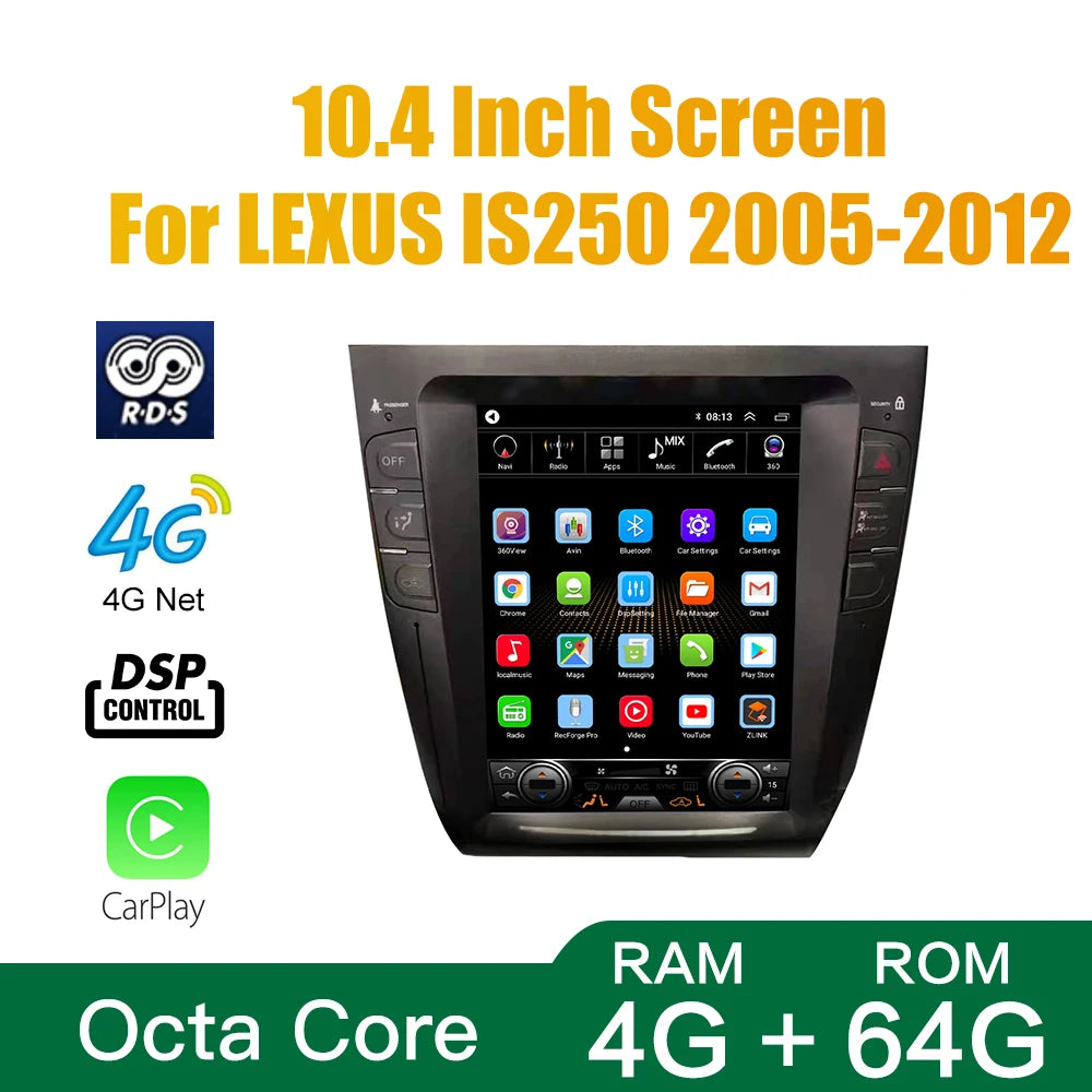 For LEXUS IS250 2005-2012 Radio Headunit Device 2 Double Din Quad Octa-Core Android Car Stereo GPS Navigation Carplay