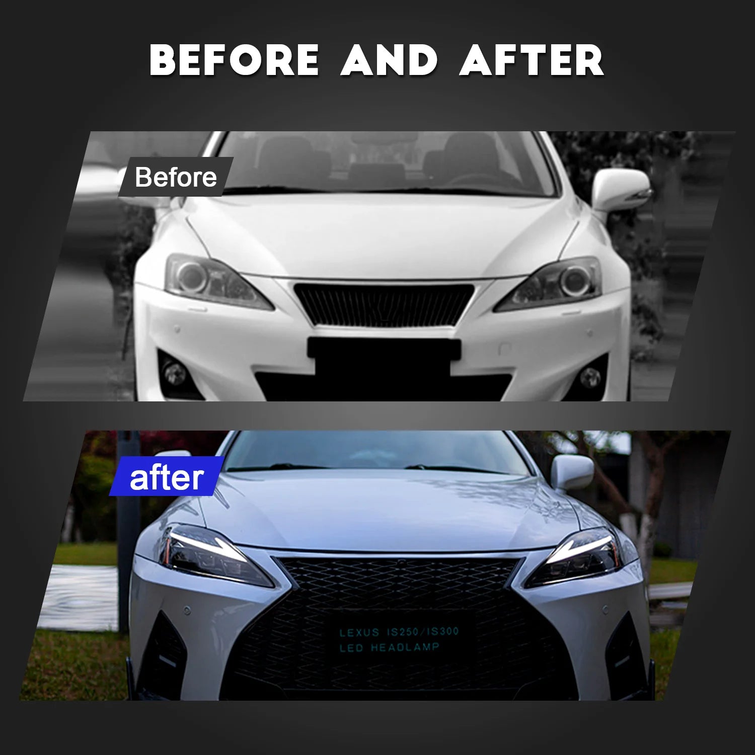 HCMOTIONZ LED Headlights Assembly for 2006-2013 Lexus IS DRL Start Animation 6000k Color Fitting Models IS250 IS350 ISF IS 220d