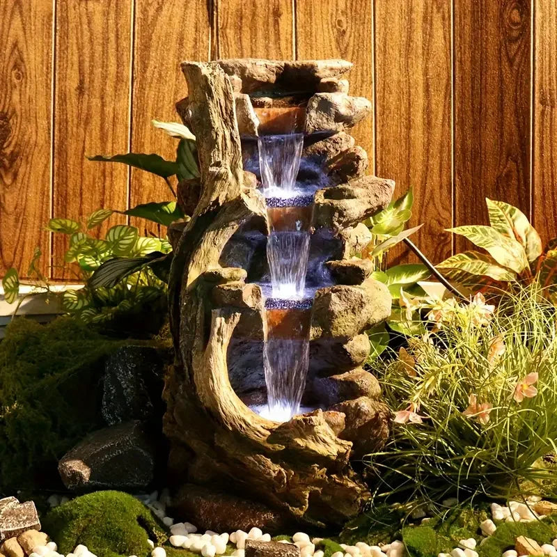 Large Resin Stacked Stone Fountain-LED Lights, Multi-Color Pond Accents