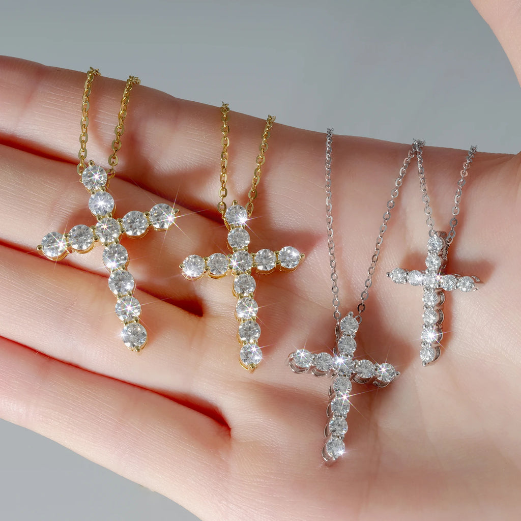 Free Ship Christian Religious Jewelry S925 Silver Women Men Jesus 14K Gold Plated CZ Diamond Cross Luxury Pendant Necklace