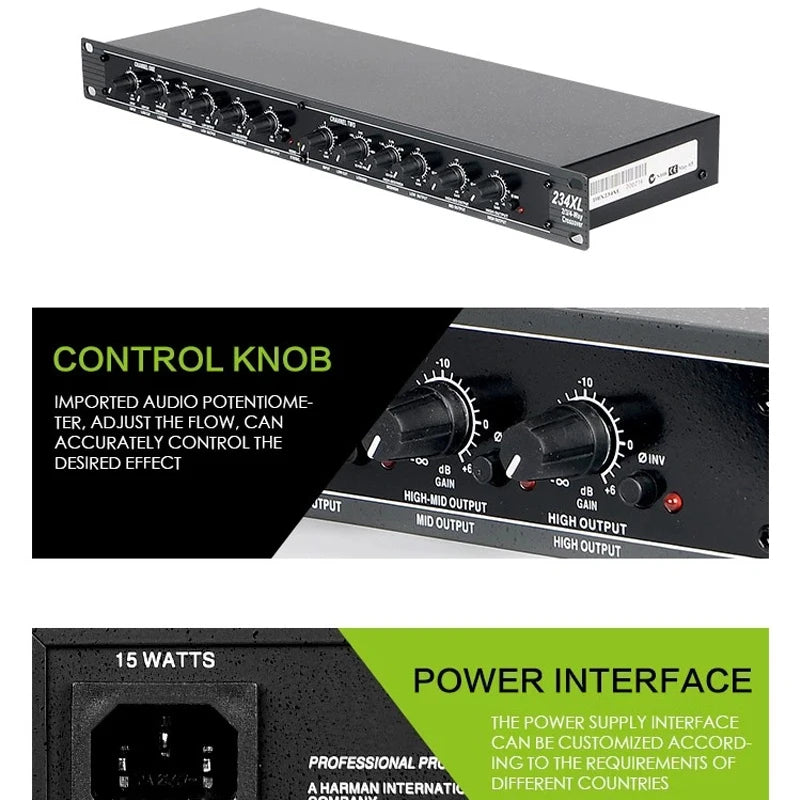 Professional Active Metal Audio Crossover | 2/3/4-Way Mono Subwoofer Processor Model GAX-234XL by Recordio for Amplifier Speaker