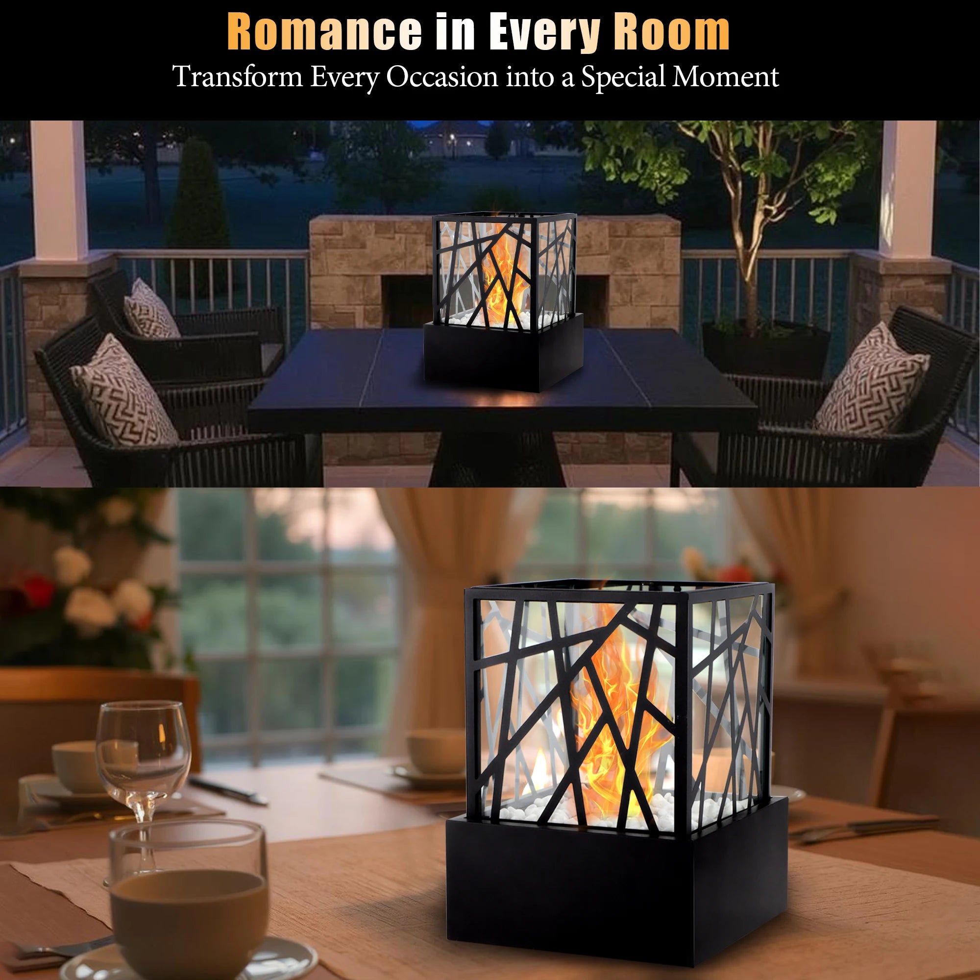 Bioethanol Fireplace Dining Table Fireplace With Glass and Cover Best Gift Smokeless Real Fire Pit For Home Hotel