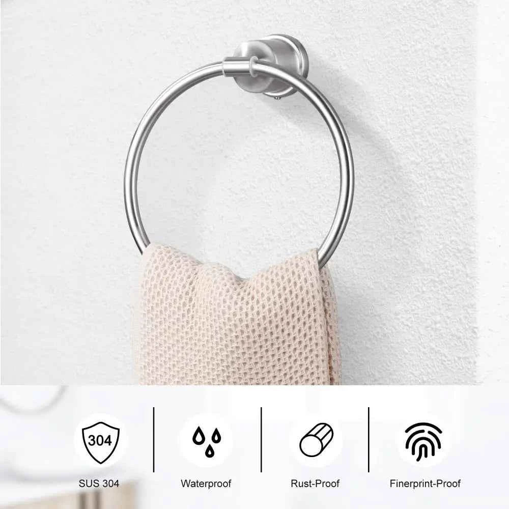 Bathroom Hardware Accessories Stainless Steel 2Pcs Round Towel Holders Wall Mounted Towel Ring for Kitchen and Bathroom